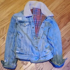 Amazing free people fleece collar jean jacket